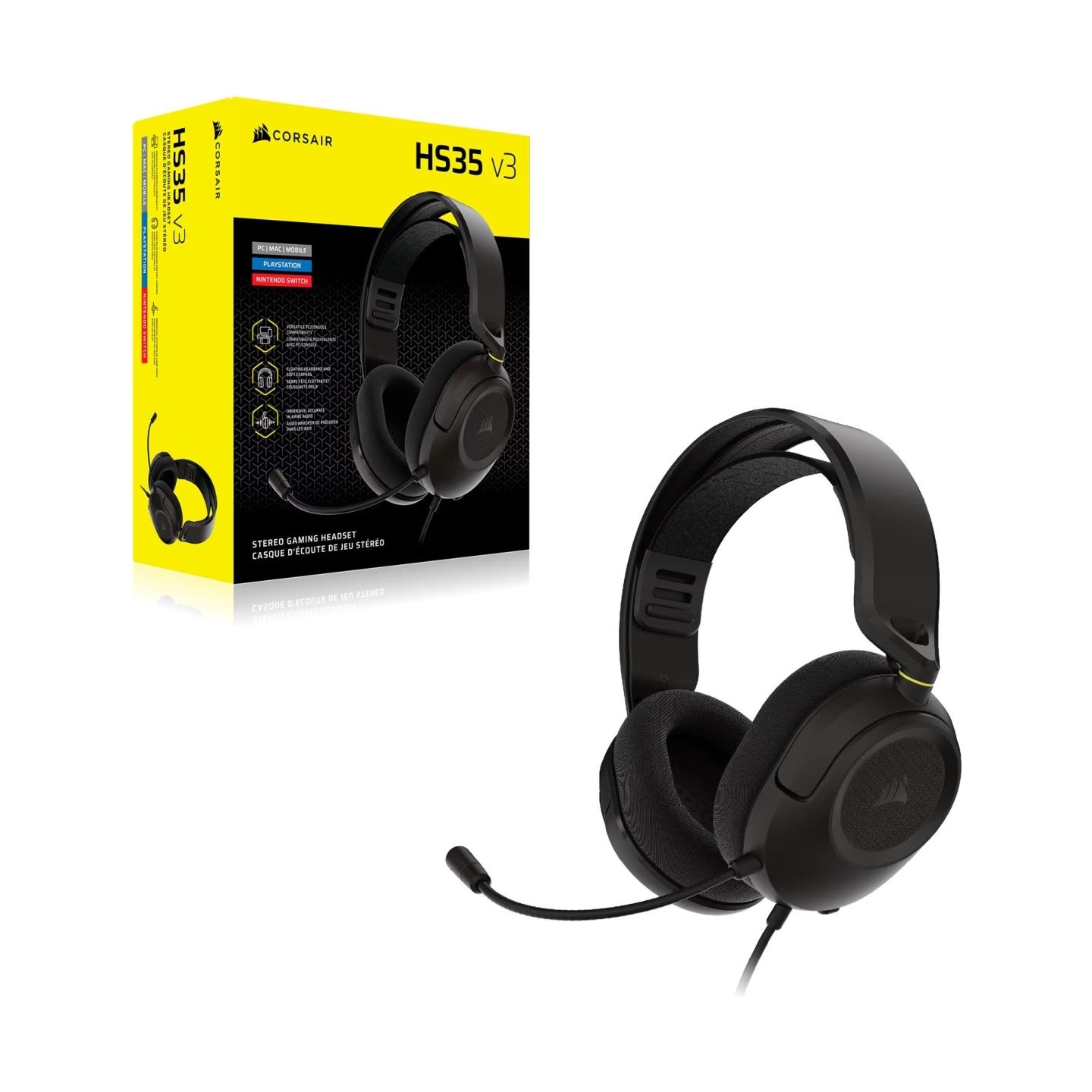Corsair Gaming Headset | HS35 v3 | Wired | Microphone | Carbon
