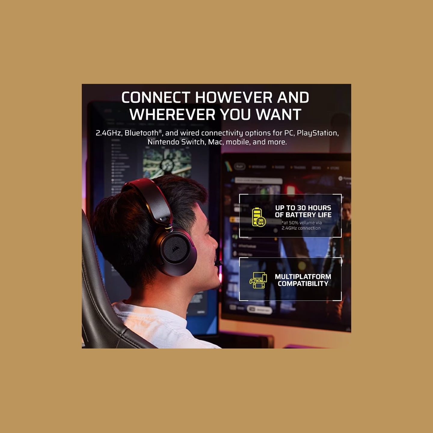 Corsair Gaming Headset | HS35 v3 | Bluetooth | Over-Ear | Microphone | Carbon | Wireless