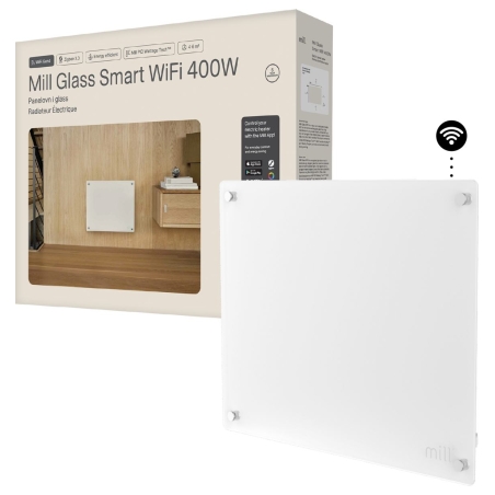 Mill Glass Smart WiFi Panel Heater Gen. 4 | GL400WIFI4 | Panel Heater | 400 W | Suitable for rooms up to 4-6 m² | White | IPX4