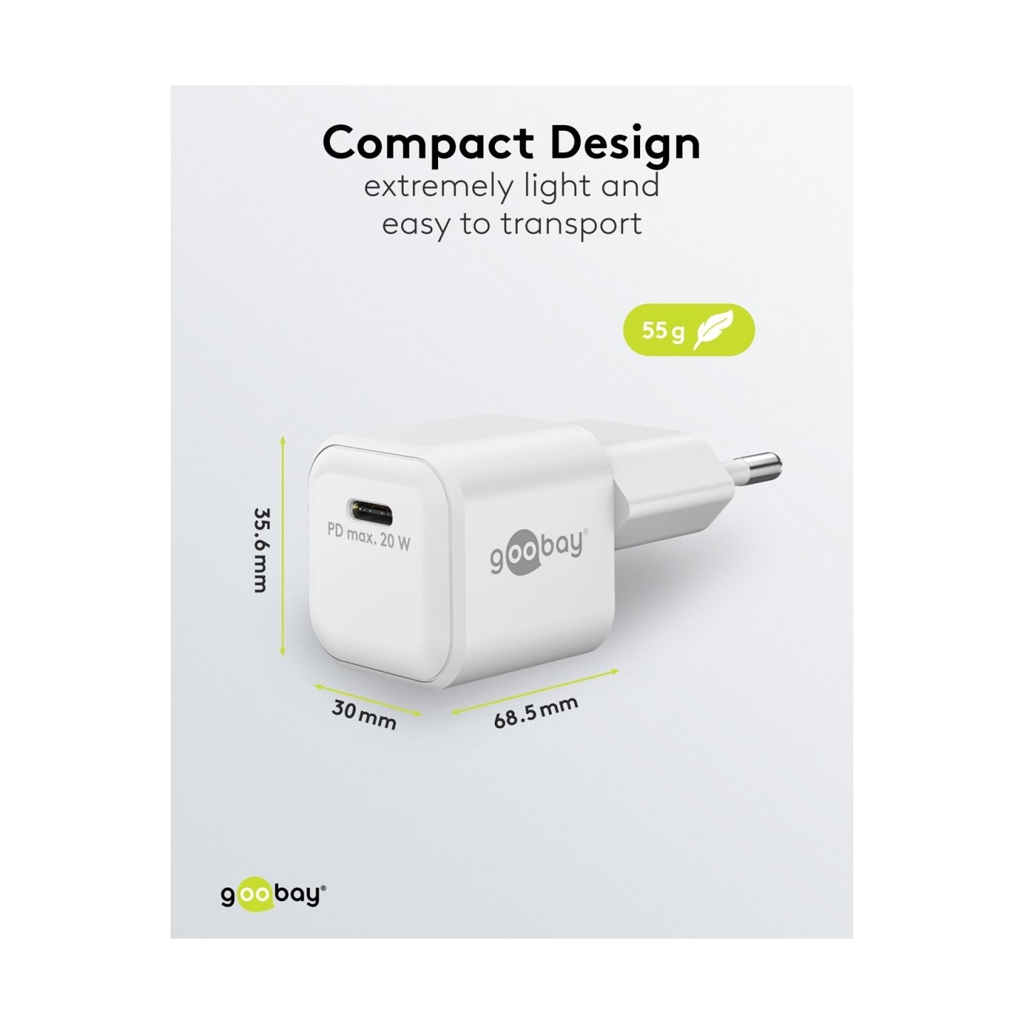 Goobay 20 W USB-C PD GaN Fast Charger Nano | USB-C
