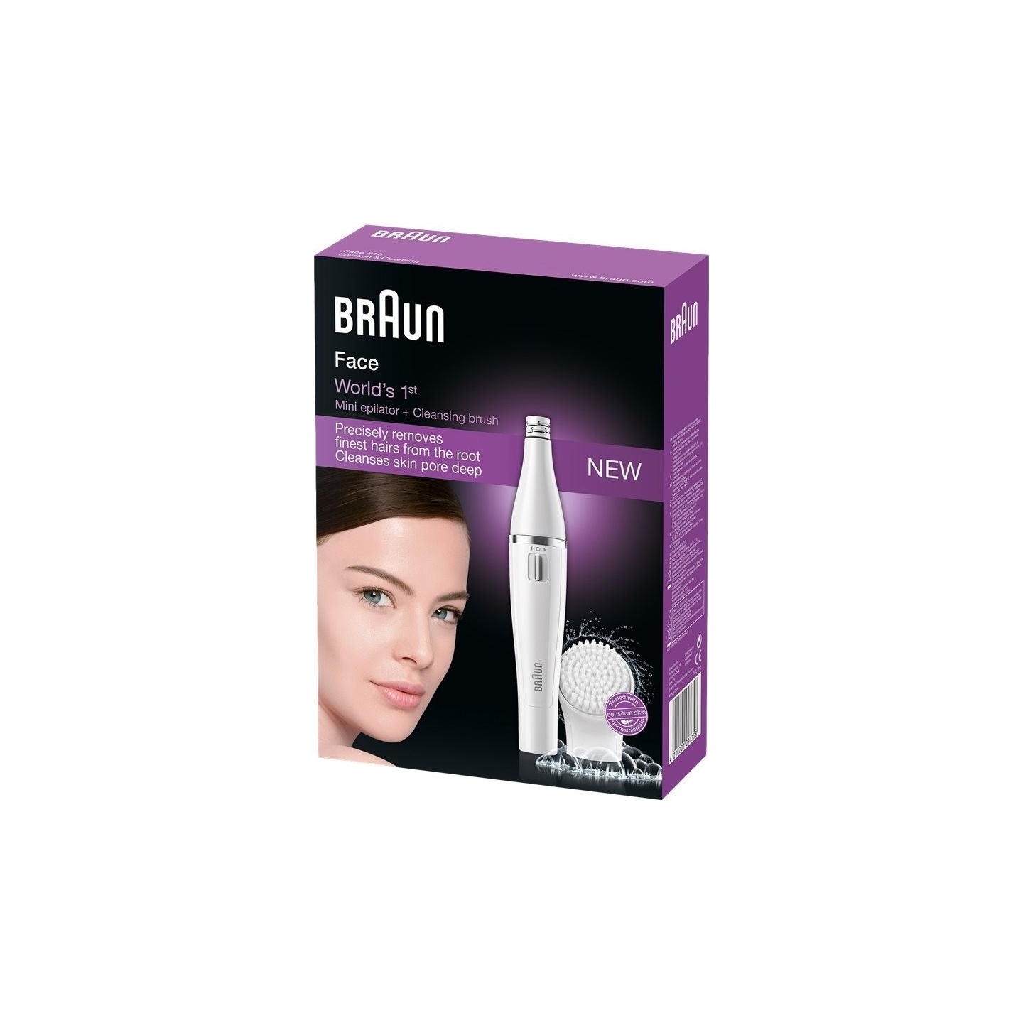 Braun Face Facial Epilator and Brush | SE810 | Number of power levels 1 | Wet & Dry | White/Silver
