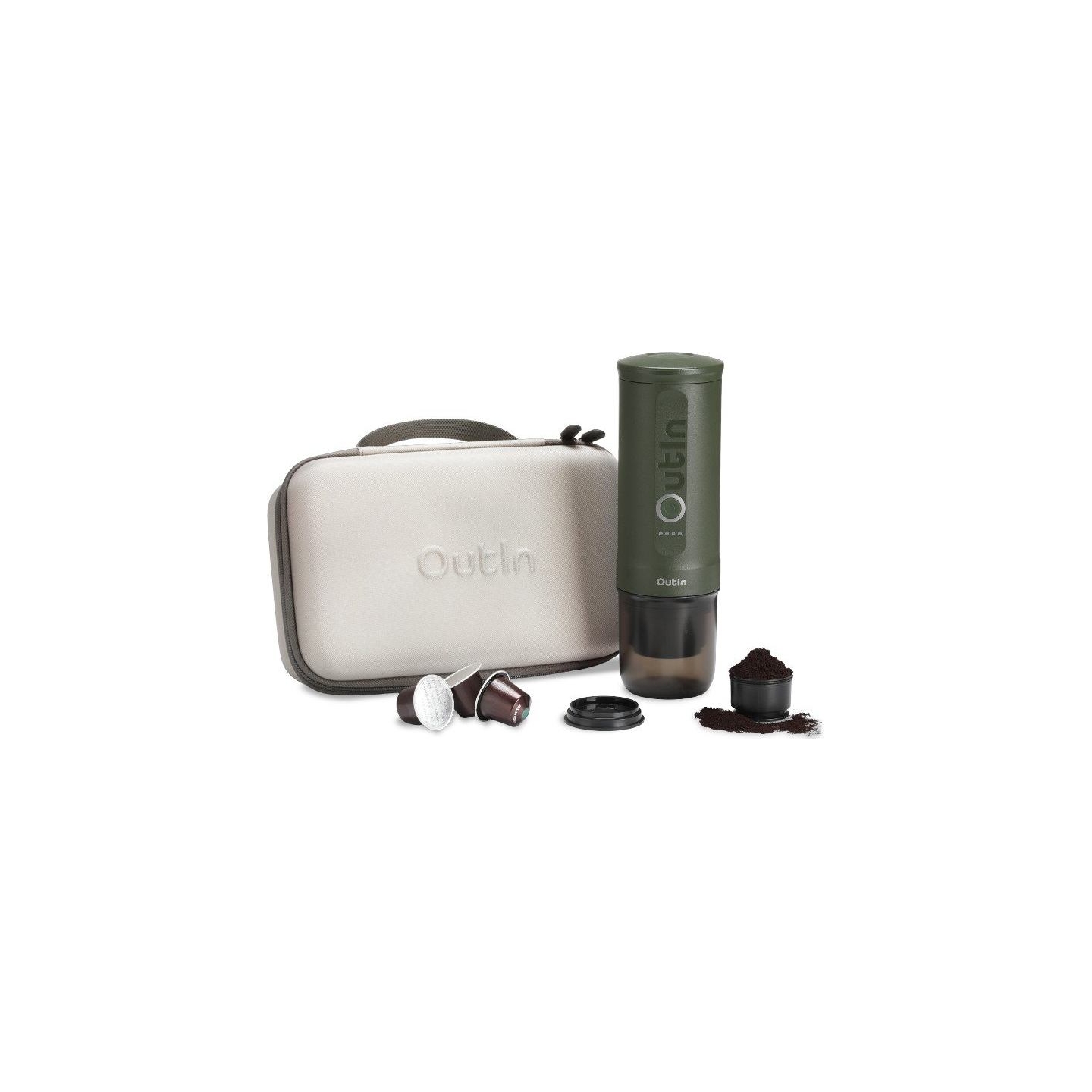 Outin Nano Travel Kit, Espresso Machine Bundle with Nano Protective Case, model OTEM-01, color Forest Green