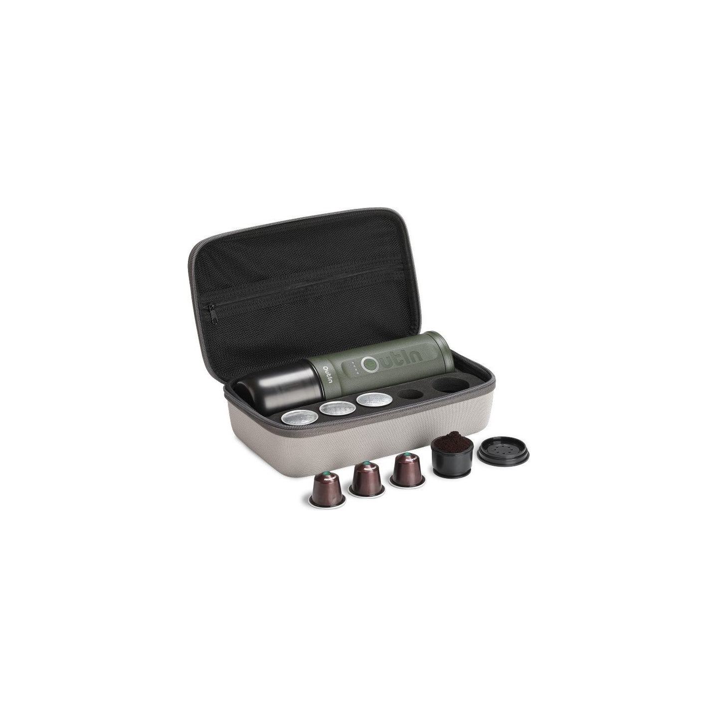 Outin Nano Travel Kit, Espresso Machine Bundle with Nano Protective Case, model OTEM-01, color Forest Green
