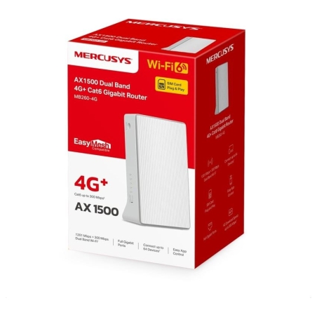 Mercusys AX1500 Wireless Dual Band Gigabit Router | MB260-4G | 802.11ax | 1201 Mbit/s | Ethernet LAN (RJ-45) ports 2 | Mesh Supp