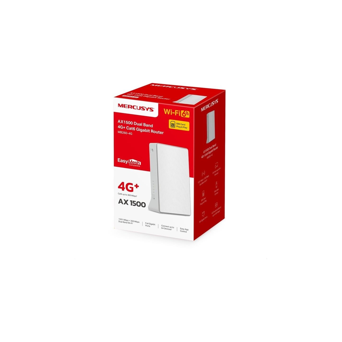 Mercusys AX1500 Wireless Dual Band Gigabit Router | MB260-4G | 802.11ax | 1201 Mbit/s | Ethernet LAN (RJ-45) ports 2 | Mesh Supp
