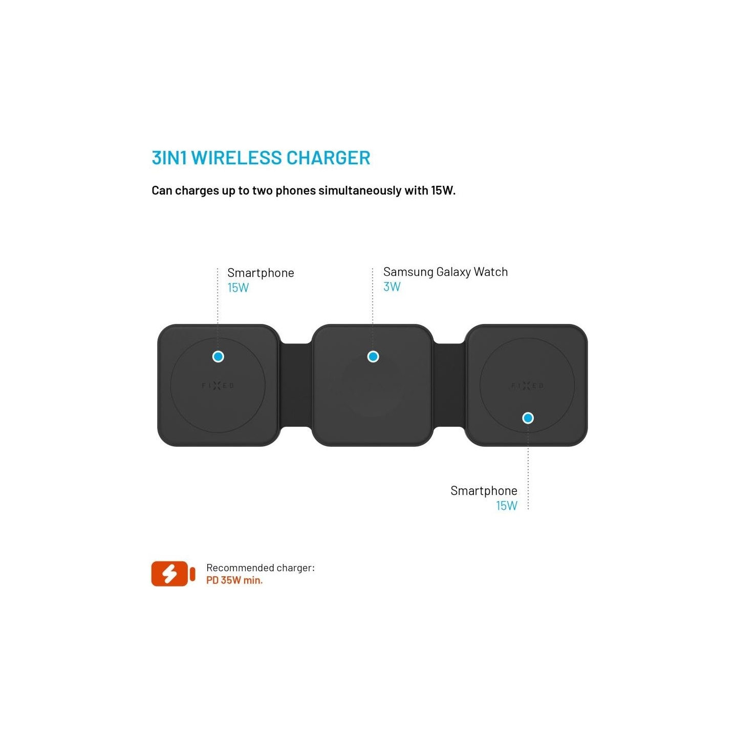 Fixed | Wireless Foldable Charger 3in1 Flex for Samsung | FIXFLE-SA-BK | Black