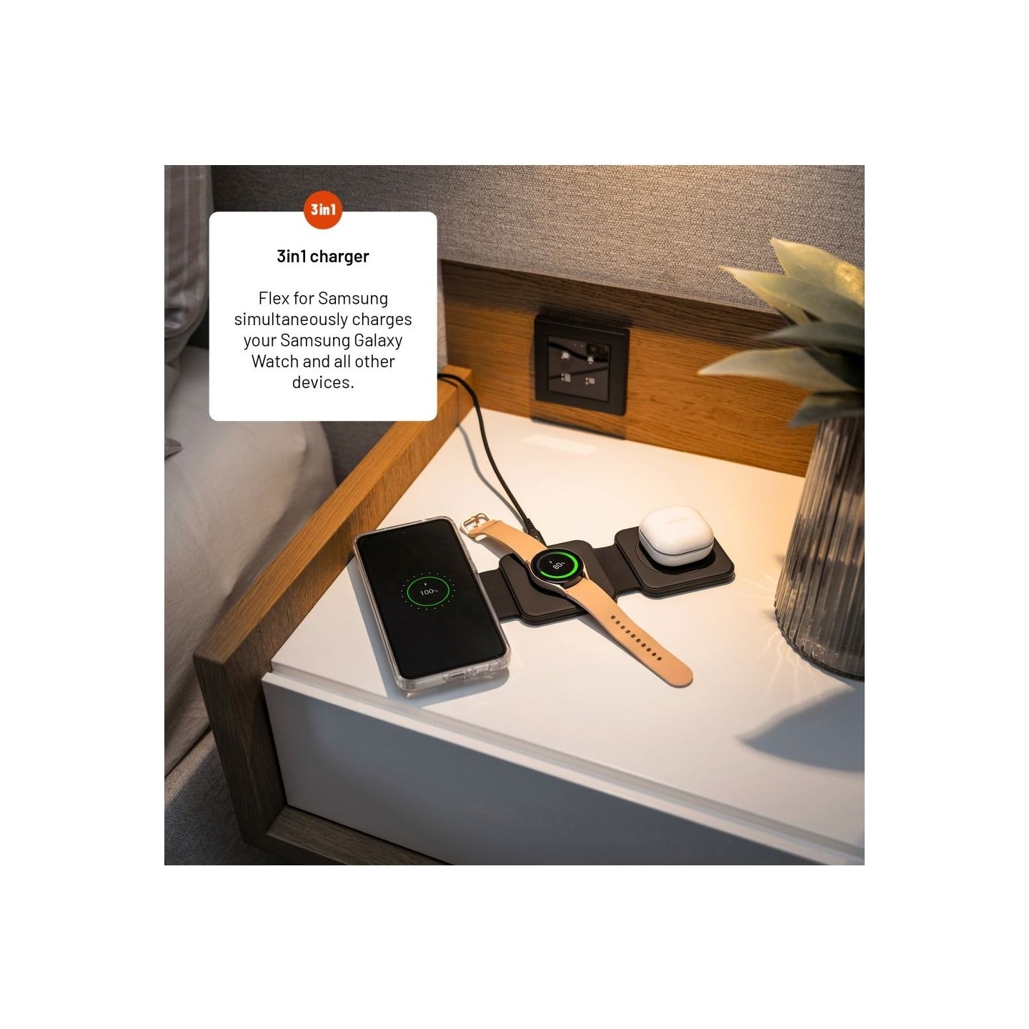Fixed | Wireless Foldable Charger 3in1 Flex for Samsung | FIXFLE-SA-BK | Black