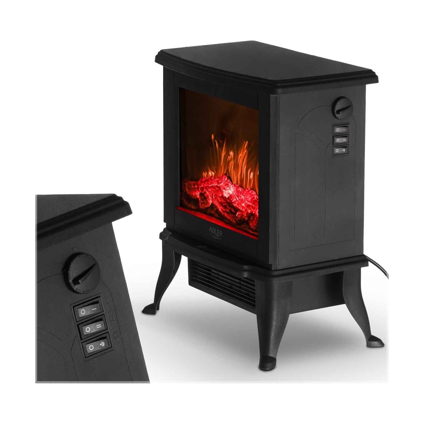 Adler Electric Fireplace | AD 7754 | Ceramic | 1800 W | Number of power levels 2 | Black