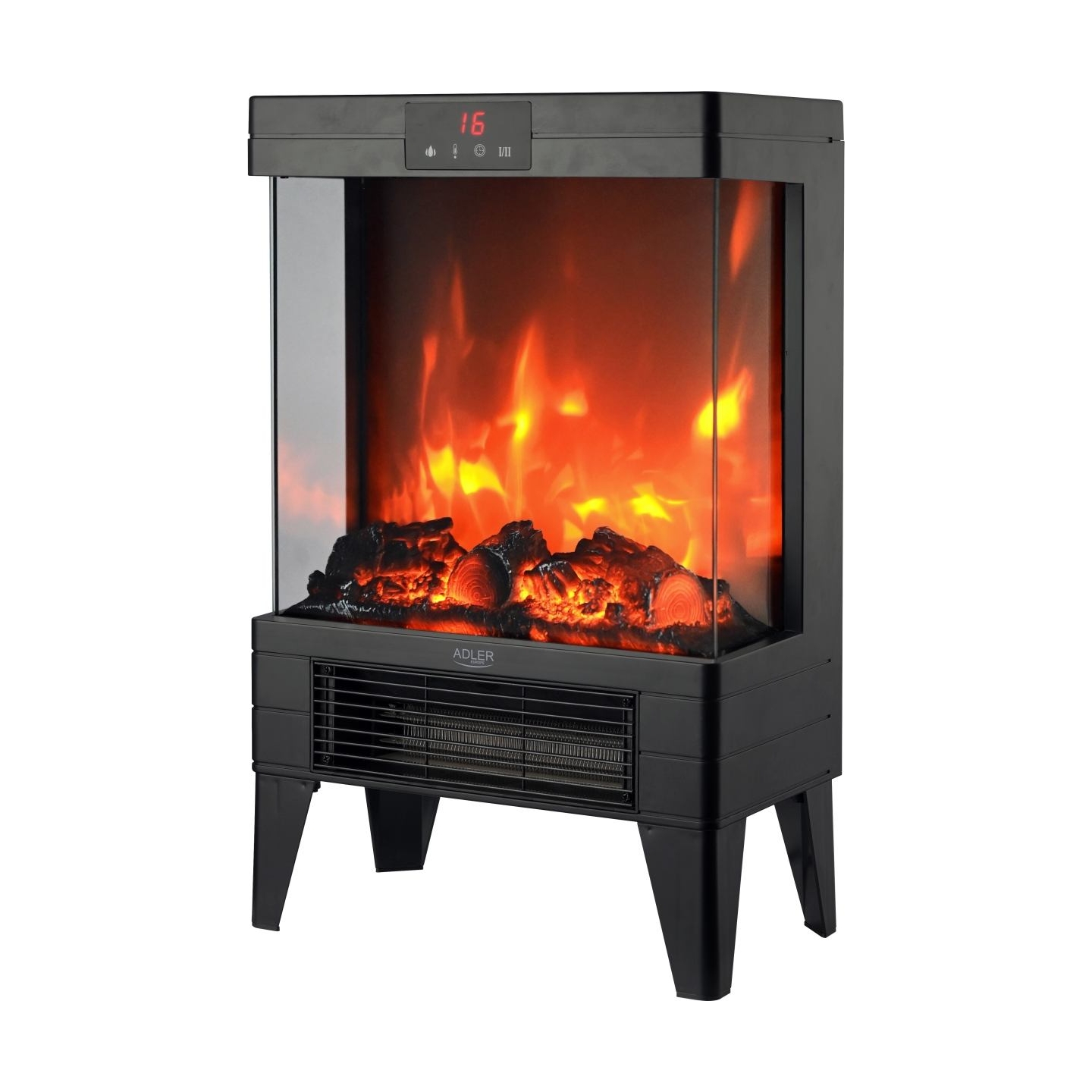 Adler LED electric fireplace with remote control | AD 7755 | Ceramic Heater | 2000 W | Number of power levels 2 | Black