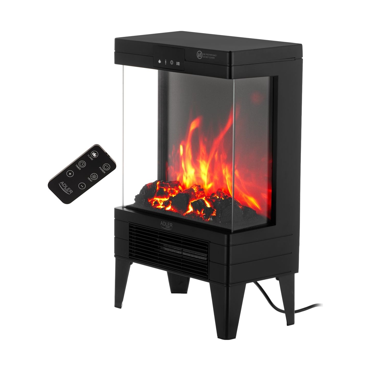 Adler LED electric fireplace with remote control | AD 7755 | Ceramic Heater | 2000 W | Number of power levels 2 | Black