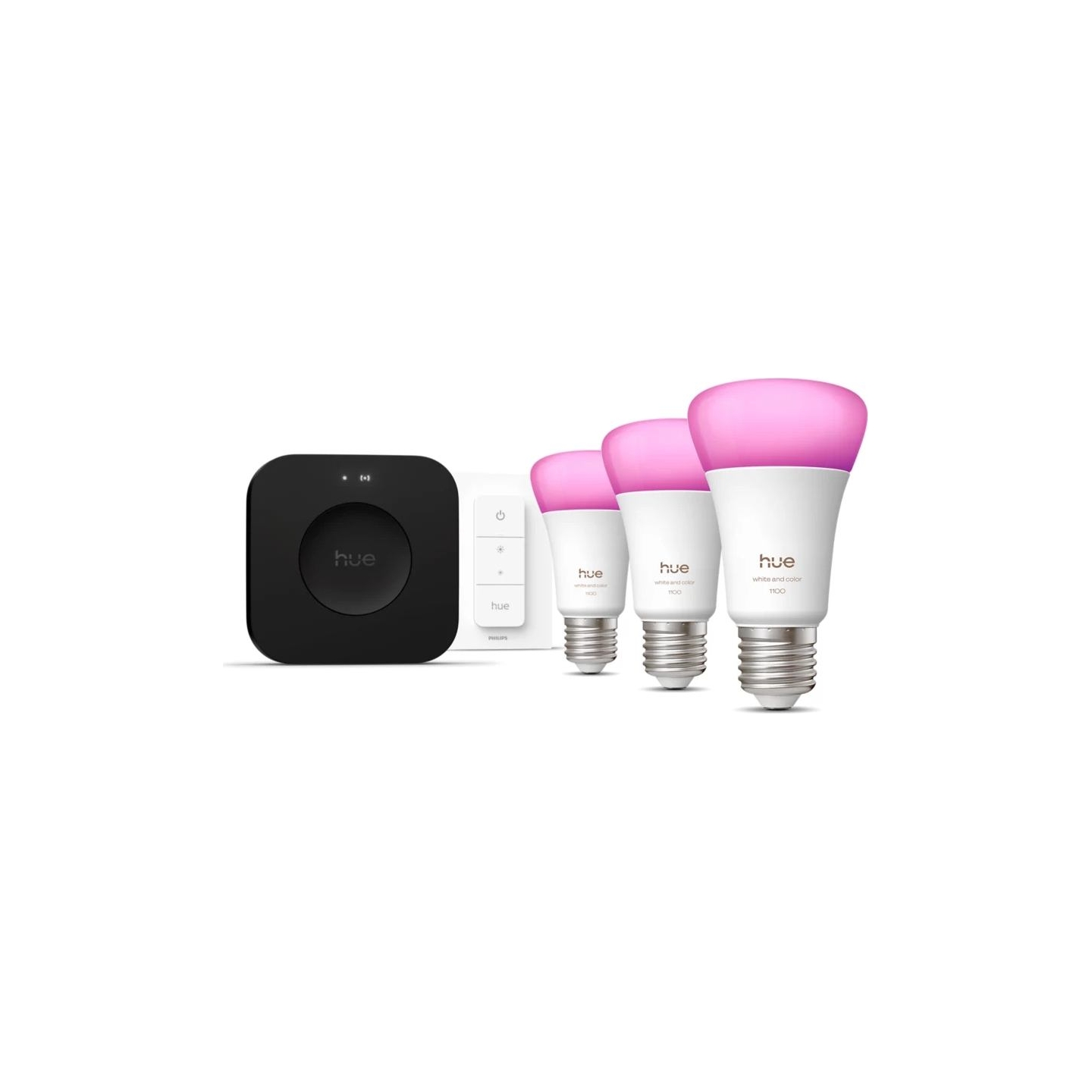 Philips Hue Starter set: 3 smart E27 bulbs, dimmer switch, Hue Bridge Pro | E27 | White and colored light
