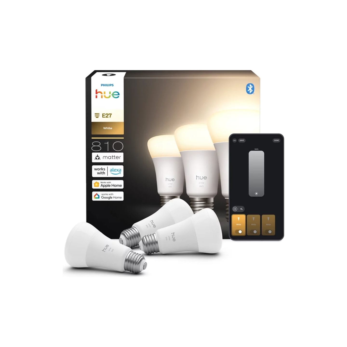 Philips Hue W 810 A60 3P EU | E27 | 7 W | Soft white light