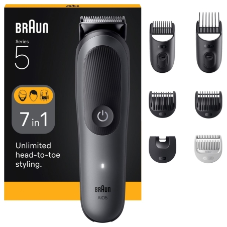 Braun 7-in-1 Grooming Kit | All-in-One Kit Series 5 AIO5520 | Cordless | Number of length steps 14 | Black