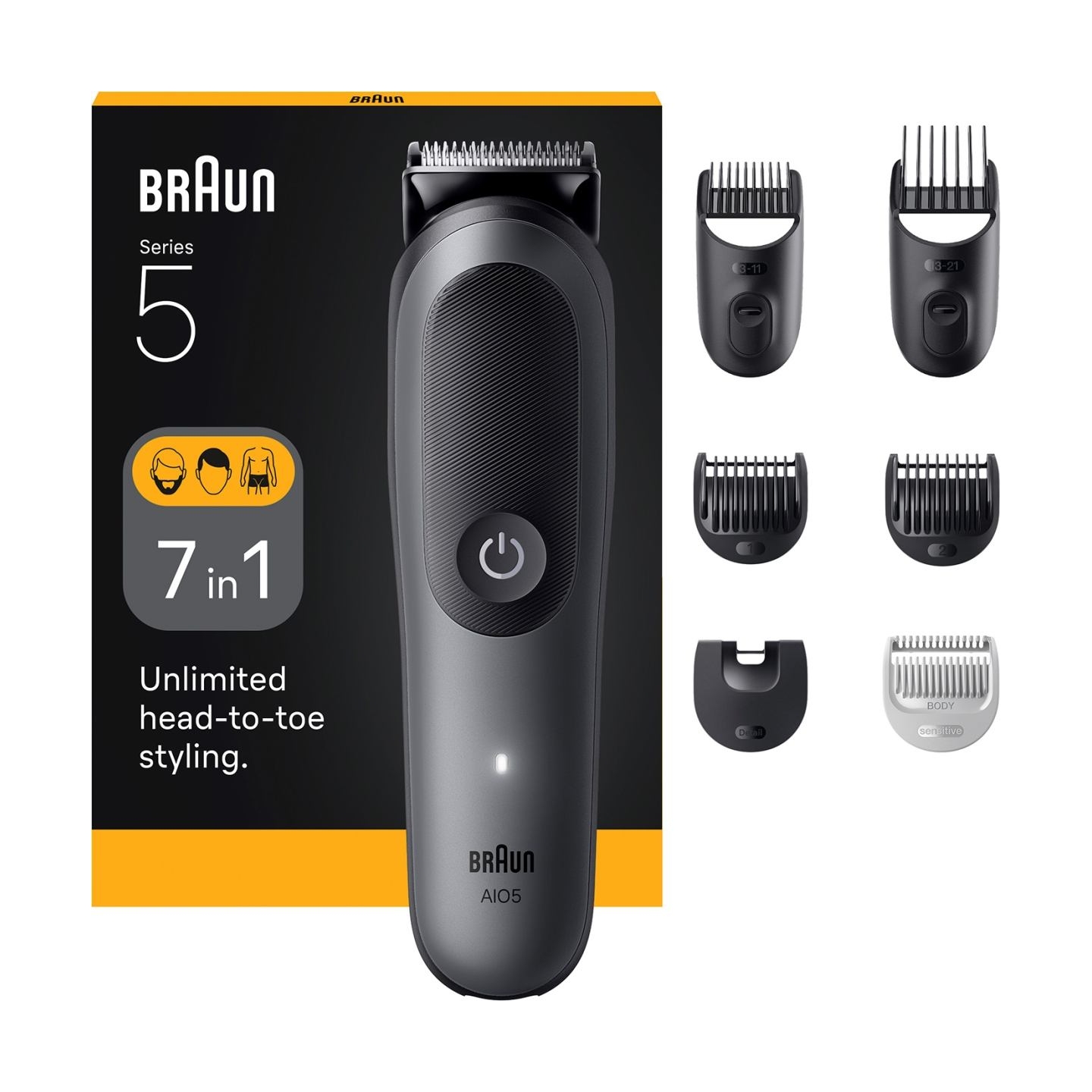 Braun 7-in-1 Grooming Kit | All-in-One Kit Series 5 AIO5520 | Cordless | Number of length steps 14 | Black