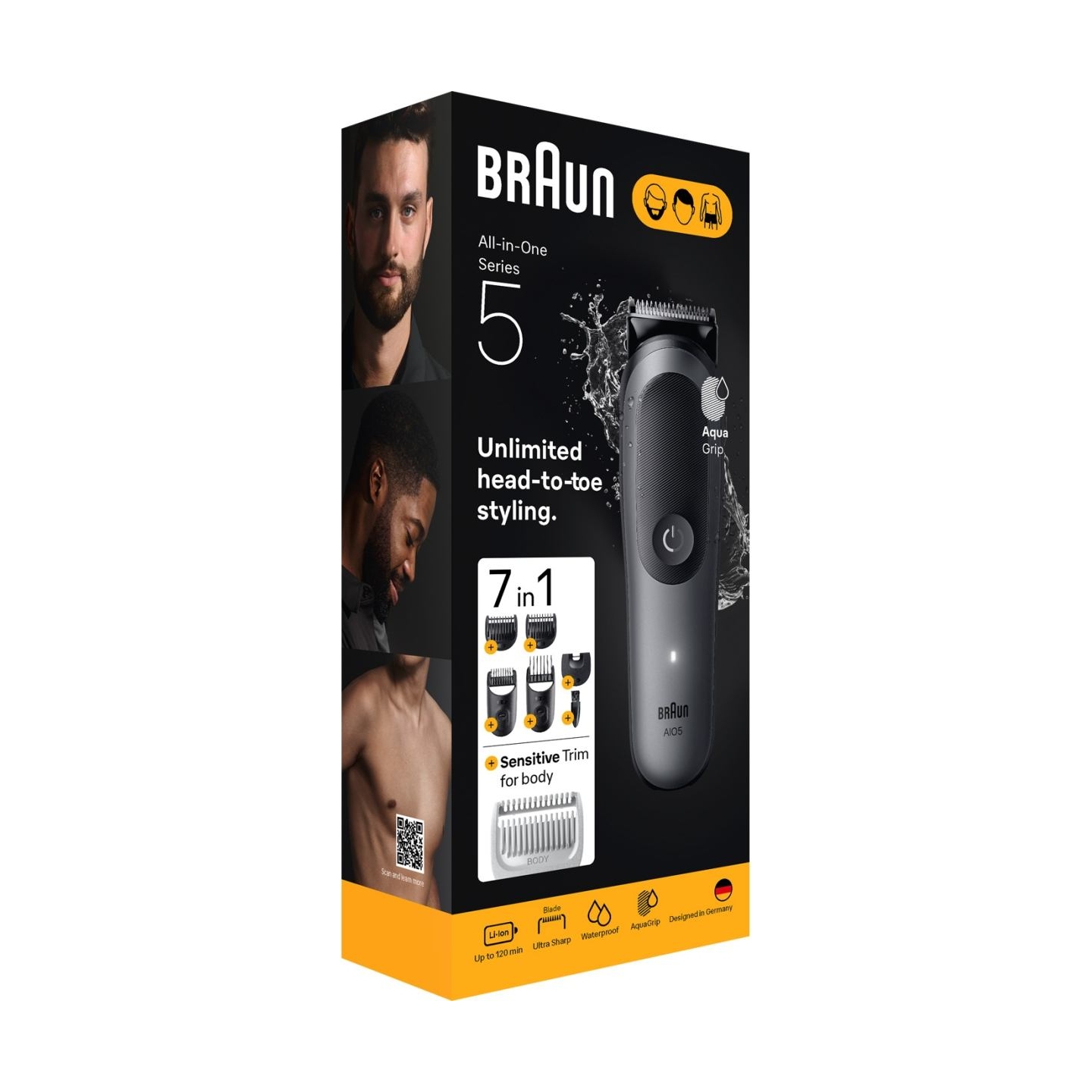 Braun 7-in-1 Grooming Kit | All-in-One Kit Series 5 AIO5520 | Cordless | Number of length steps 14 | Black
