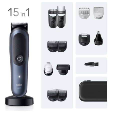 Braun Hair Trimmer | All-in-One Series 7 AIO7580 | Cordless | Wet & Dry | Number of length steps 14 | Blue/Black