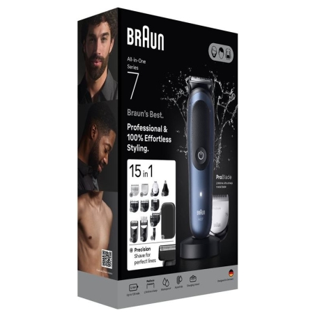 Braun Hair Trimmer | All-in-One Series 7 AIO7580 | Cordless | Wet & Dry | Number of length steps 14 | Blue/Black