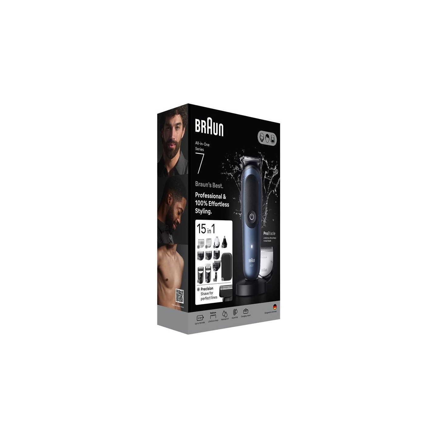 Braun Hair Trimmer | All-in-One Series 7 AIO7580 | Cordless | Wet & Dry | Number of length steps 14 | Blue/Black