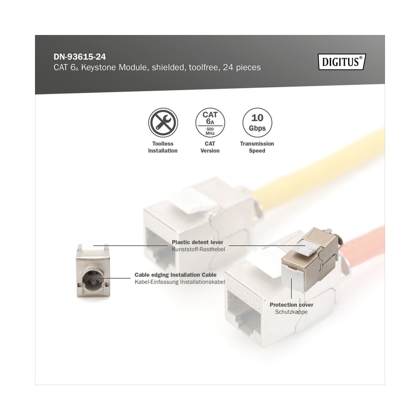 Digitus | Keystone Module | CAT 6A | 14.5 x 34.5 x 21.0 mm