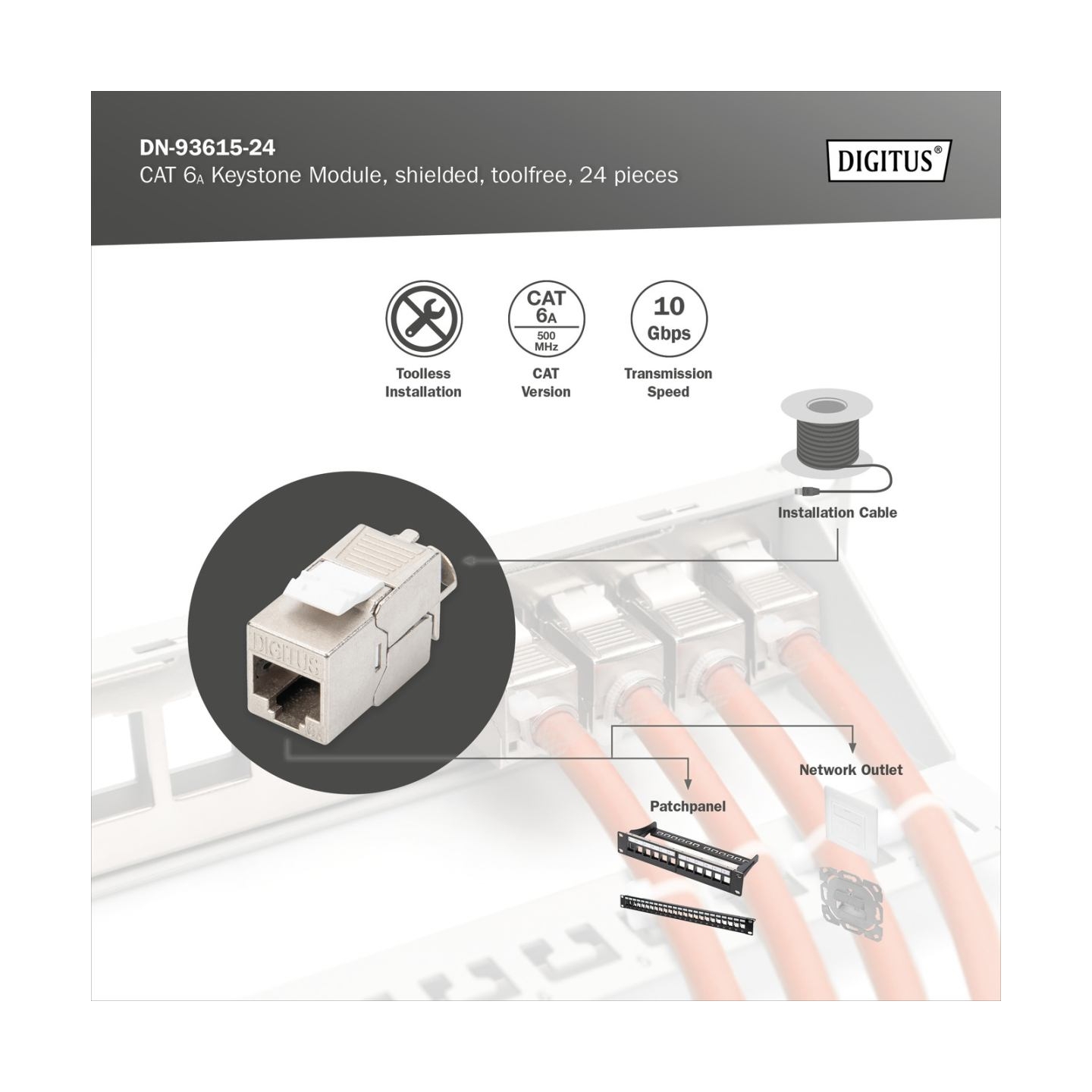 Digitus | Keystone Module | CAT 6A | 14.5 x 34.5 x 21.0 mm