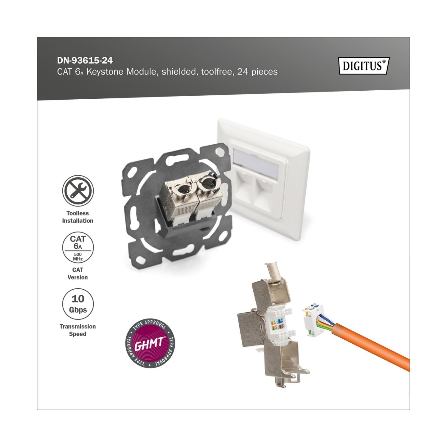 Digitus | Keystone Module | CAT 6A | 14.5 x 34.5 x 21.0 mm