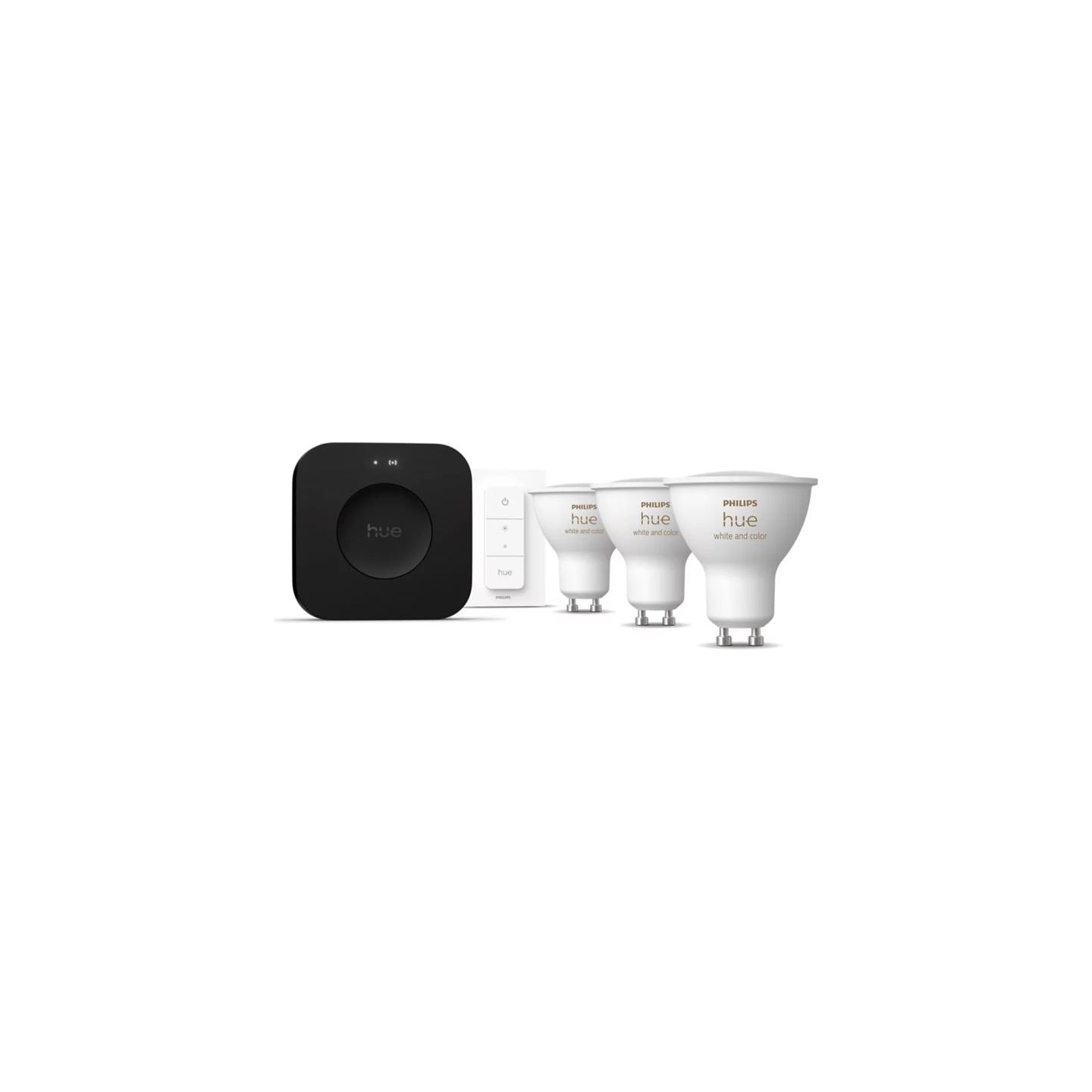 Philips Hue Starter set: 3 GU10 bulbs, dimmer switch, Hue Bridge Pro | GU10 | Zigbee, Wi-Fi, Bluetooth