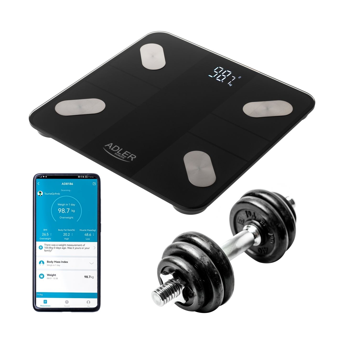 Adler | Smart Bathroom Scale | AD 8186b | Maximum weight (capacity) 180 kg | Accuracy 100 g | Body Mass Index (BMI) measuring | 