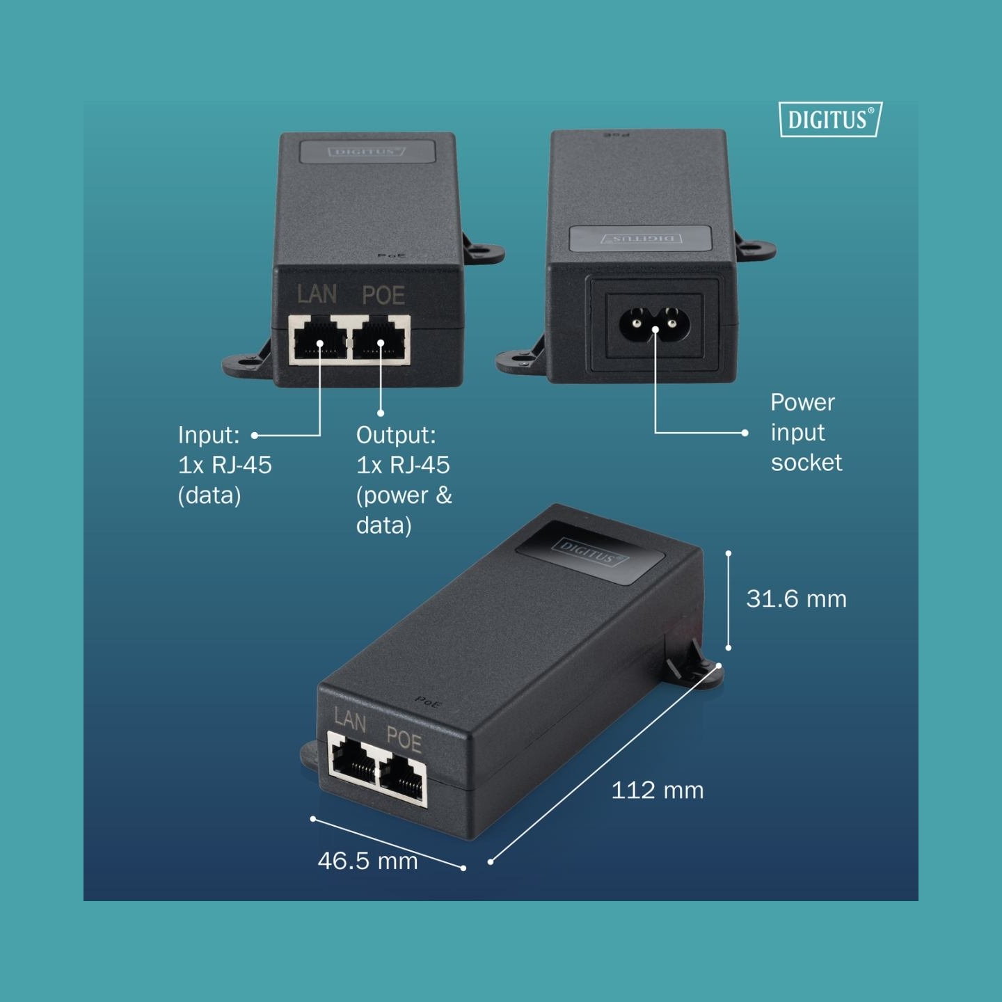 Digitus Gigabit Ethernet PoE++ injector, 802.3bt | DN-95104-1