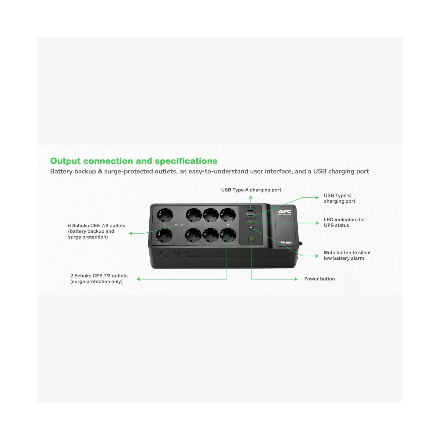 APC Back-UPS 1050VA 8 schuko outlets / BE1050G2-GR