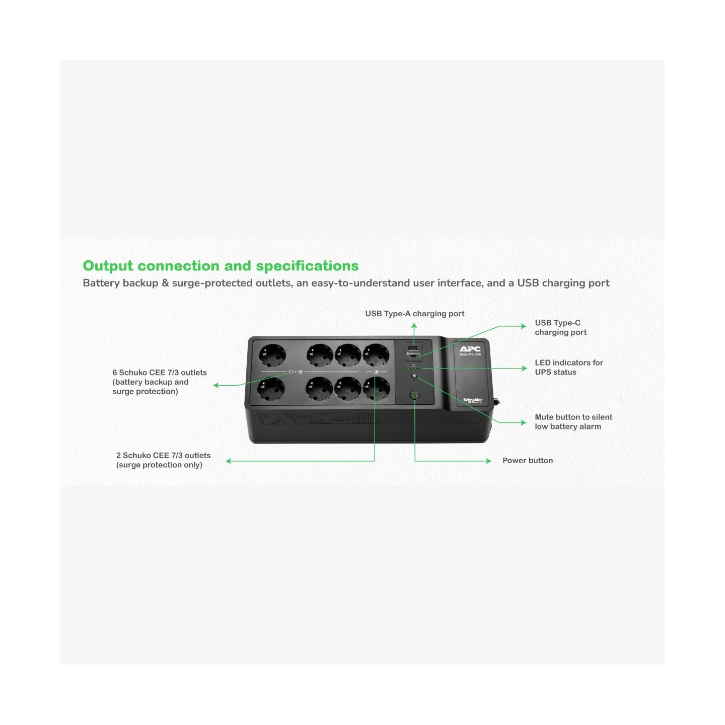 APC BE1050G2-GR APC Back-UP 1050VA 8 schuko outlets