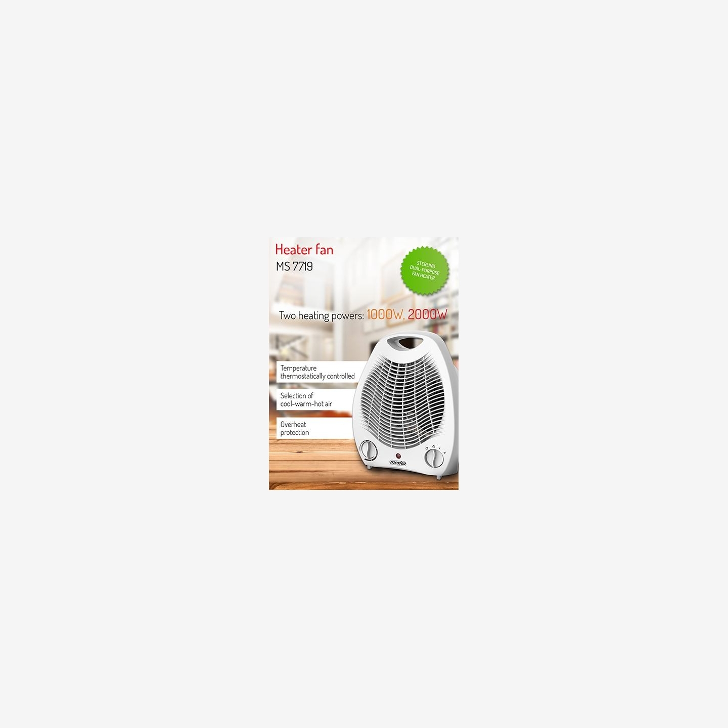 Mesko | Heater | MS 7719 | Fan heater | 2000 W | White