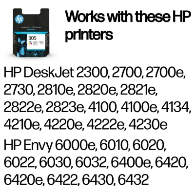 HP 305 Tri-Color Ink Cartridges, 100 pages, for HP DeskJet 2300, 2710, 2720, Plus 4100 / 3YM60AE