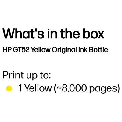 HP GT52 Yellow Ink Bottle - BOX DAMAGE - 8000 pages, for HP DeskJet GT series, Cronos / M0H56AE?/PACKAGE