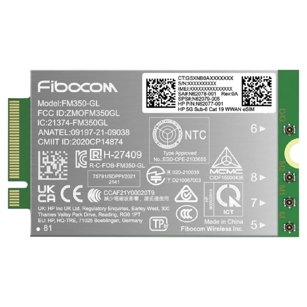 HP 5G Modem m.2 WWAN 4G/5G Sub-6 GHz FM350-GL Mobile Broadband Cellular (compatible with WWAN-ready EliteBook 830 835 840 845 86