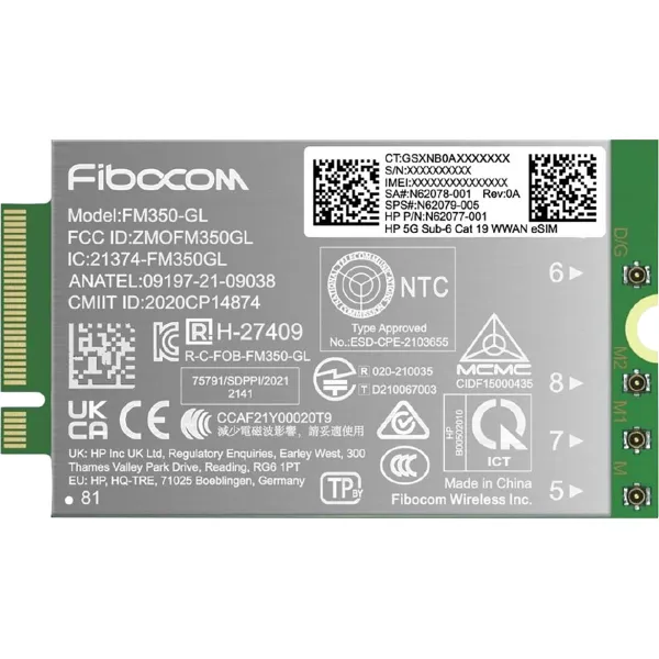HP 5G Modem m.2 WWAN 4G/5G Sub-6 GHz FM350-GL Mobile Broadband Cellular (compatible with WWAN-ready EliteBook 830 835 840 845 86