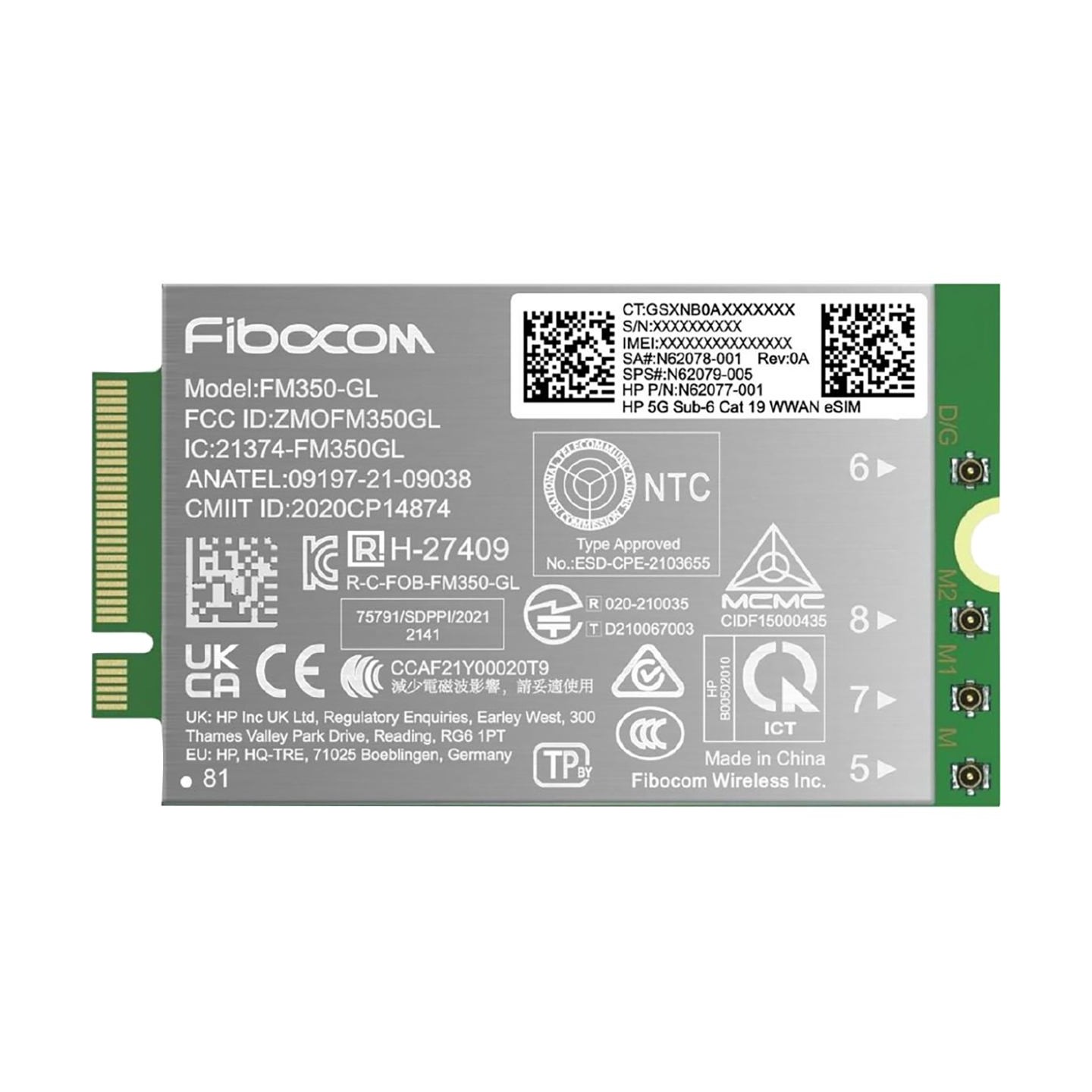 HP 5G Modem m.2 WWAN 4G/5G Sub-6 GHz FM350-GL Mobile Broadband Cellular (compatible with WWAN-ready EliteBook 830 835 840 845 86