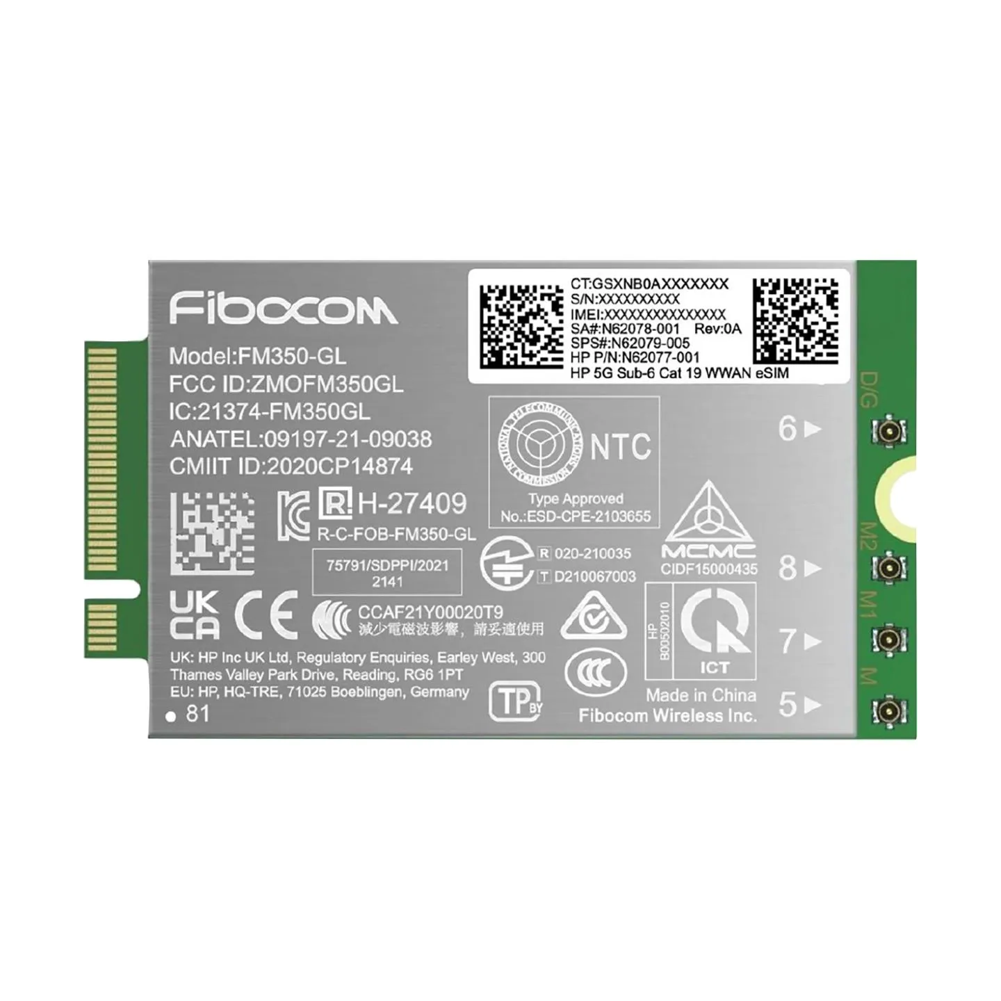 HP 5G Modem m.2 WWAN 4G/5G Sub-6 GHz FM350-GL Mobile Broadband Cellular (compatible with WWAN-ready EliteBook 830 835 840 845 86