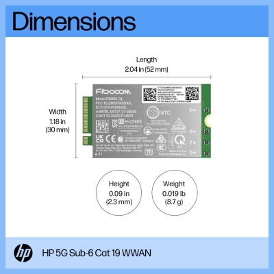HP 5G Modem m.2 WWAN 4G/5G Sub-6 GHz FM350-GL Mobile Broadband Cellular (compatible with WWAN-ready EliteBook 830 835 840 845 86