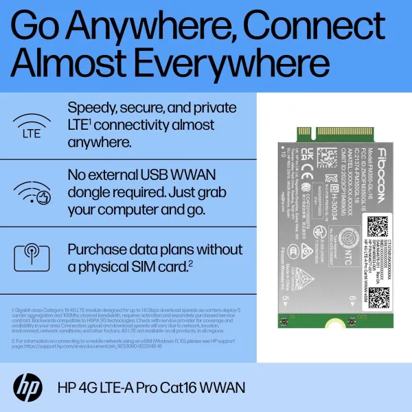 HP 4G LTE Modem m.2 WWAN Cat 16 L860-GL-16 Mobile Broadband Cellular (compatible with WWAN-ready EliteBook 630 640 645 660 665 8