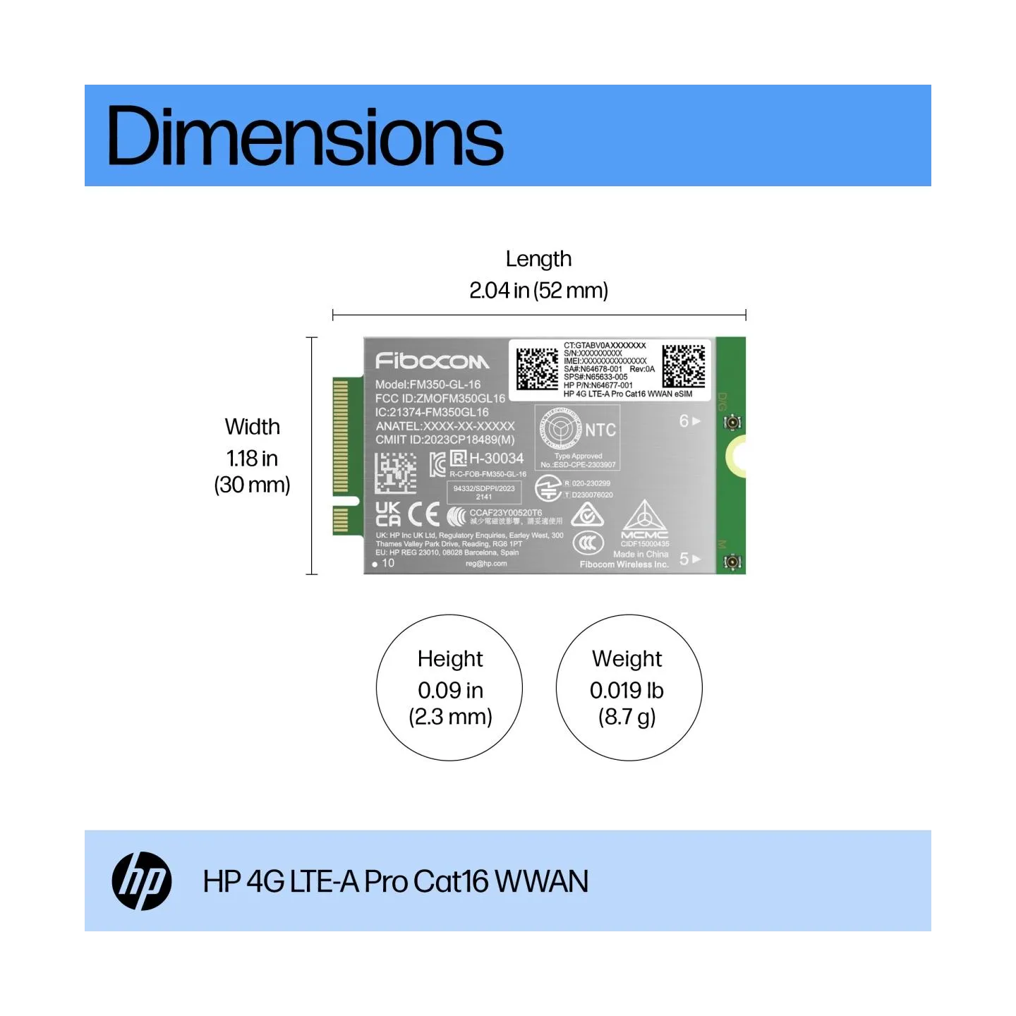 HP 4G LTE Modem m.2 WWAN Cat 16 L860-GL-16 Mobile Broadband Cellular (compatible with WWAN-ready EliteBook 630 640 645 660 665 8