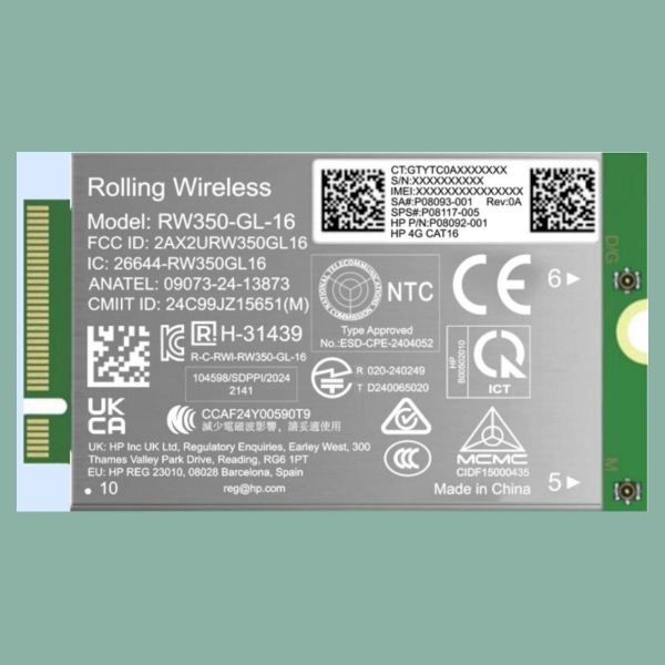 HP 4G LTE Modem m.2 WWAN Cat 16 Mobile Broadband Cellular (compatible with WWAN-ready ProBook EliteBook 4 6 - G1i G1a - 13 14 16