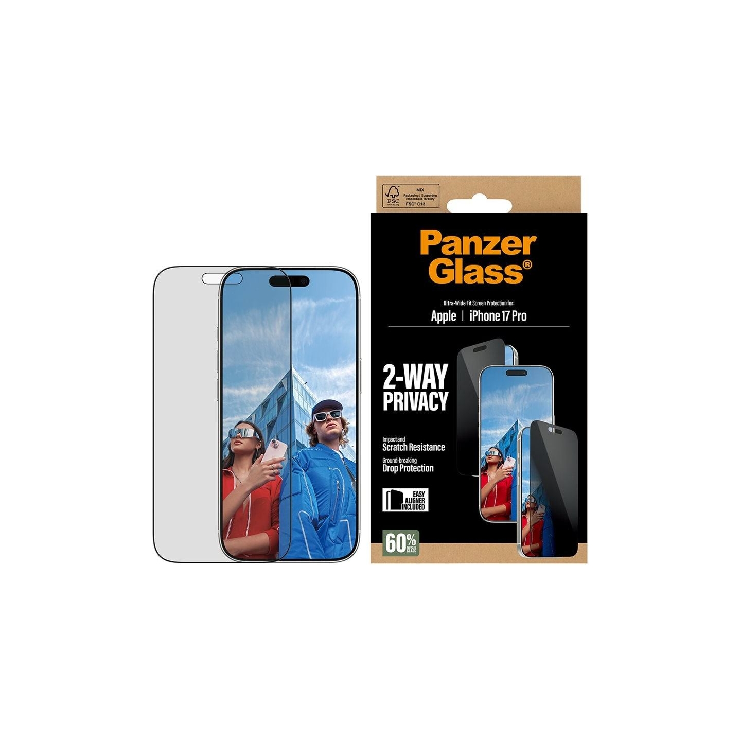 Panzerglass Screen protector | Apple | iPhone 17 Pro | Glass | Transparent | Ultra-Wide Fit w. EasyAligner