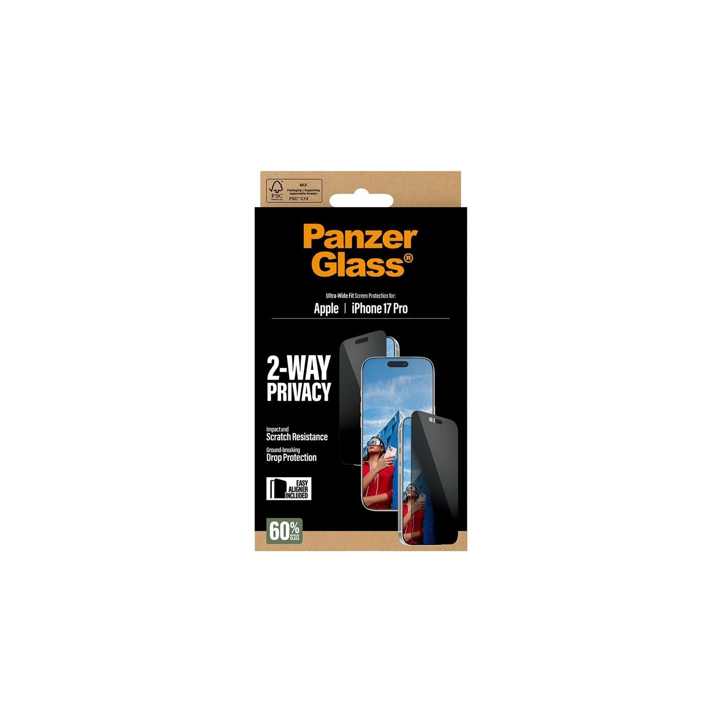 Panzerglass Screen protector | Apple | iPhone 17 Pro | Glass | Transparent | Ultra-Wide Fit w. EasyAligner