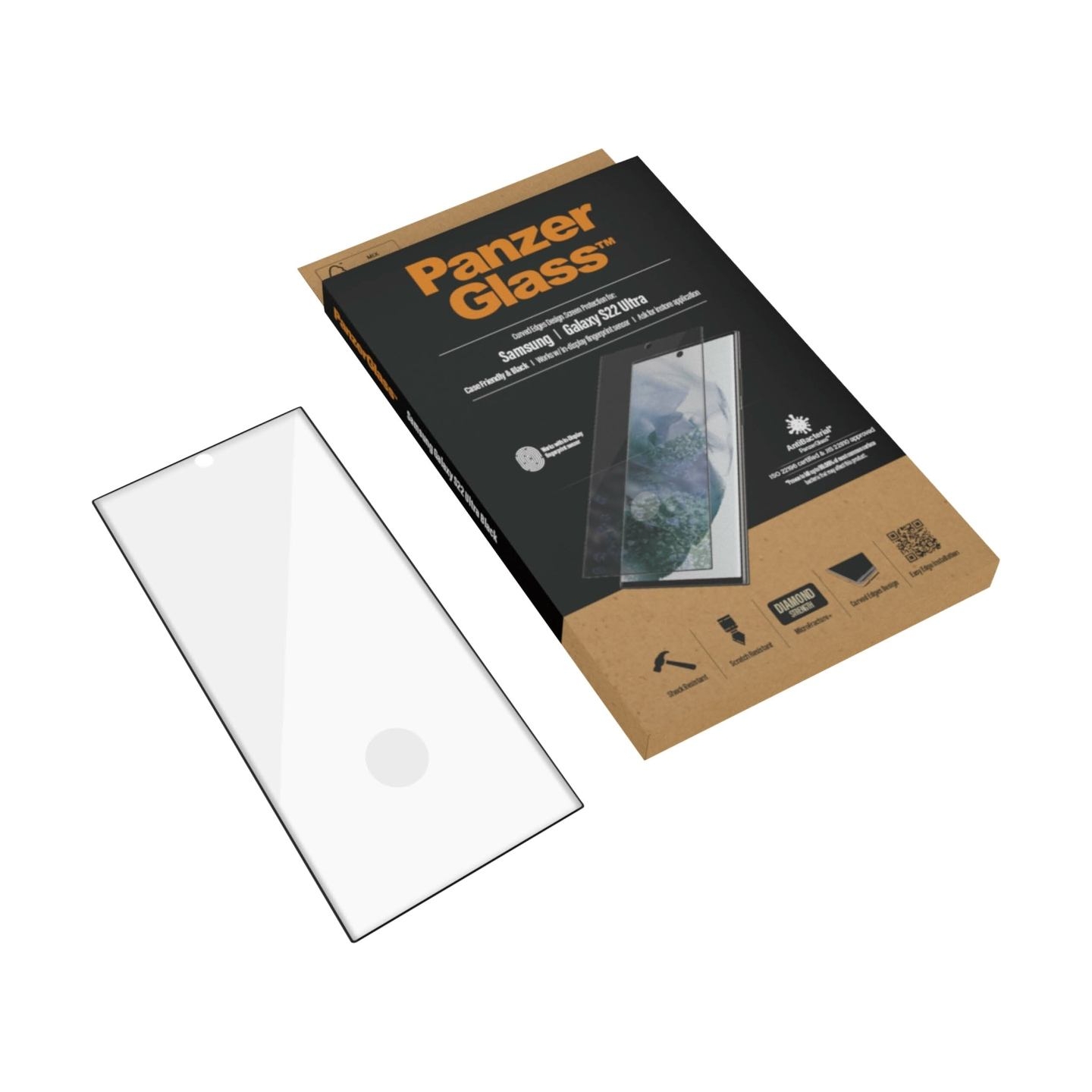 Panzerglass | Samsung | Galaxy S22 Ultra | Tempered glass | Black | Case friendly. Compatible with ultrasonic fingerprint sensor