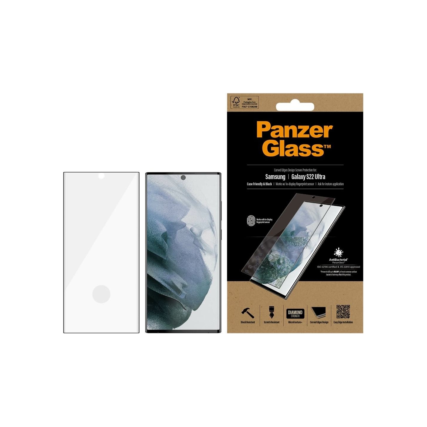 Panzerglass | Samsung | Galaxy S22 Ultra | Tempered glass | Black | Case friendly. Compatible with ultrasonic fingerprint sensor