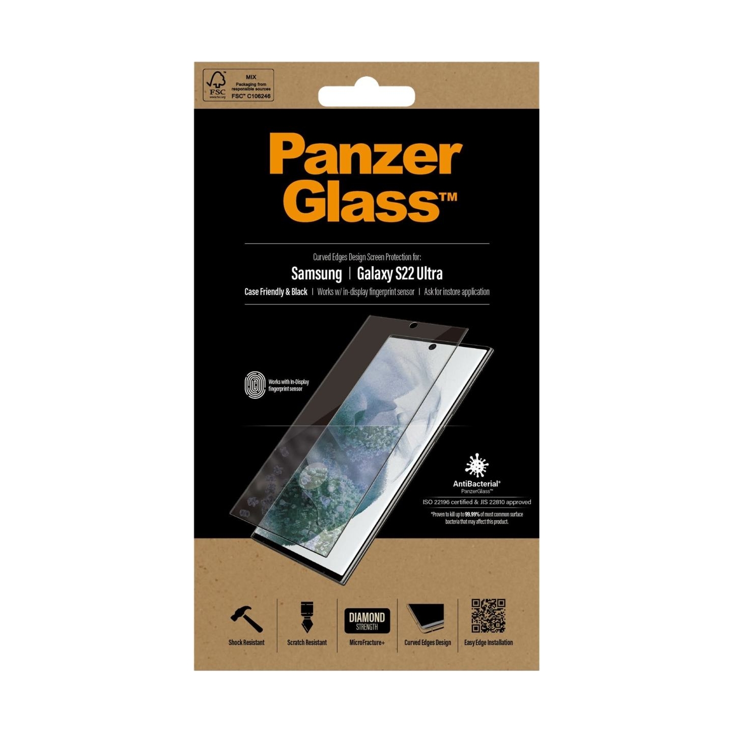 Panzerglass | Samsung | Galaxy S22 Ultra | Tempered glass | Black | Case friendly. Compatible with ultrasonic fingerprint sensor