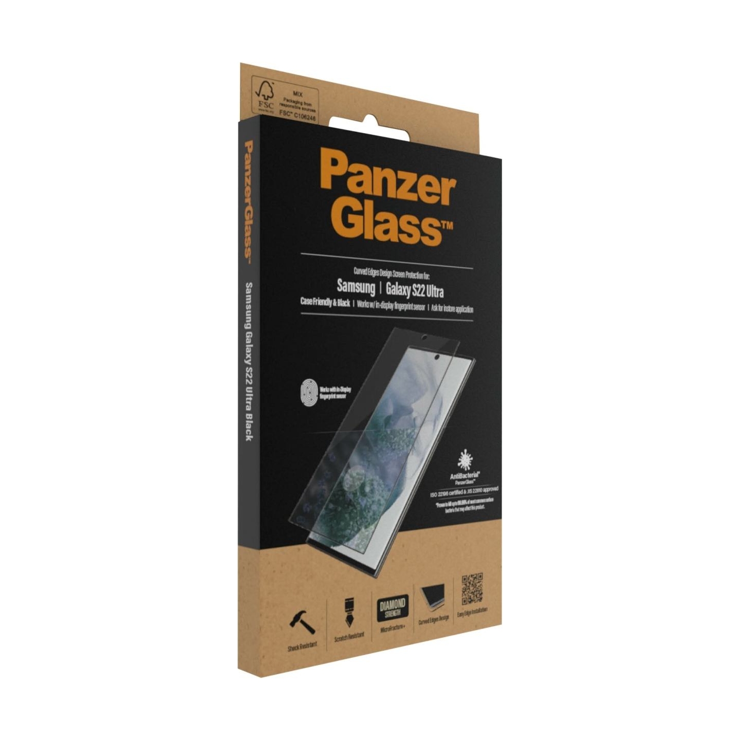 Panzerglass | Samsung | Galaxy S22 Ultra | Tempered glass | Black | Case friendly. Compatible with ultrasonic fingerprint sensor