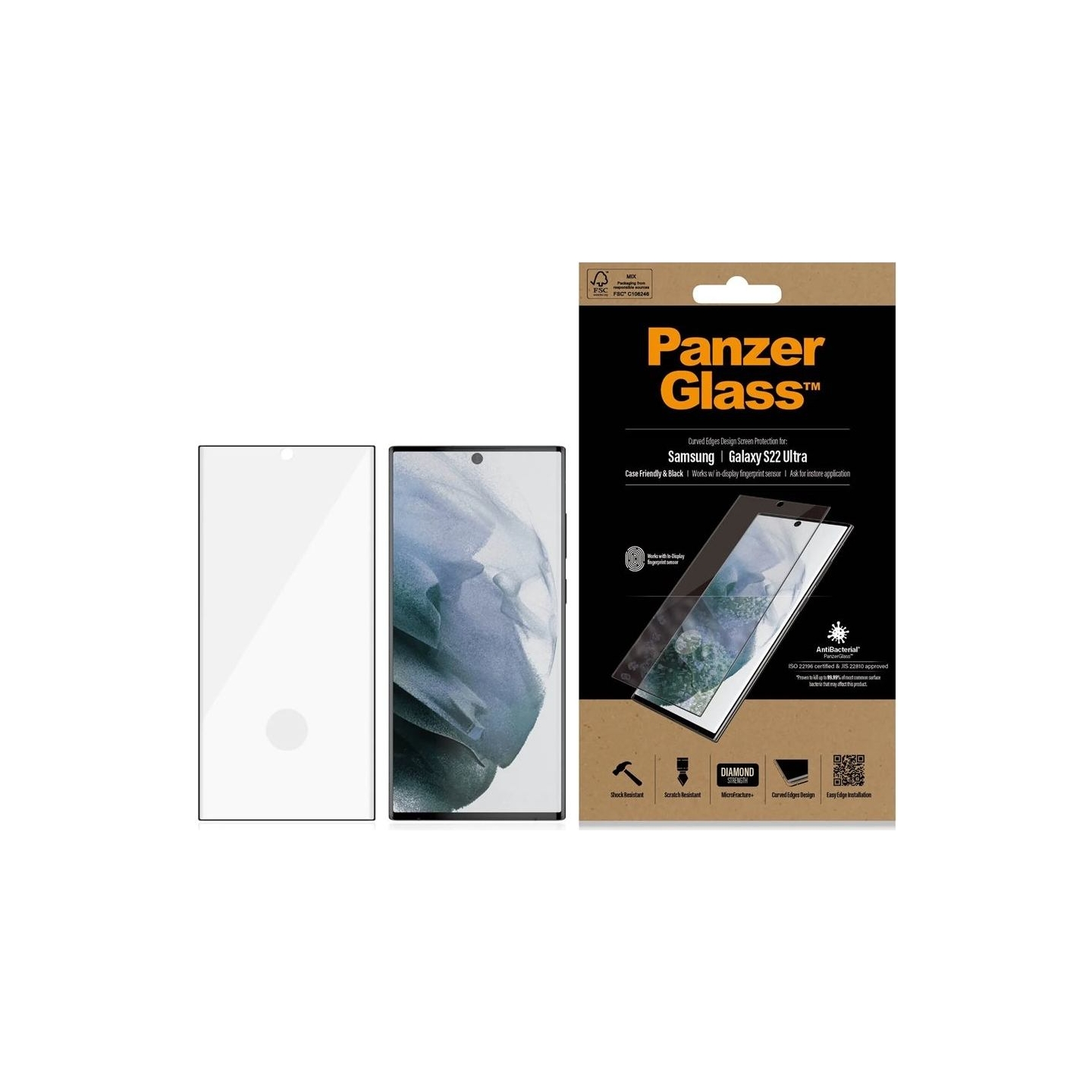 Panzerglass | Samsung | Galaxy S22 Ultra | Tempered glass | Black | Case friendly. Compatible with ultrasonic fingerprint sensor