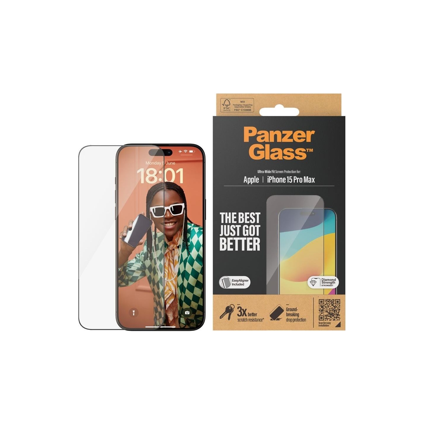 Panzerglass | Screen protector | Apple | IPhone 15 Pro Max | Glass | Transparent | Ultra-wide fit, Scratch resistant, Drop prote