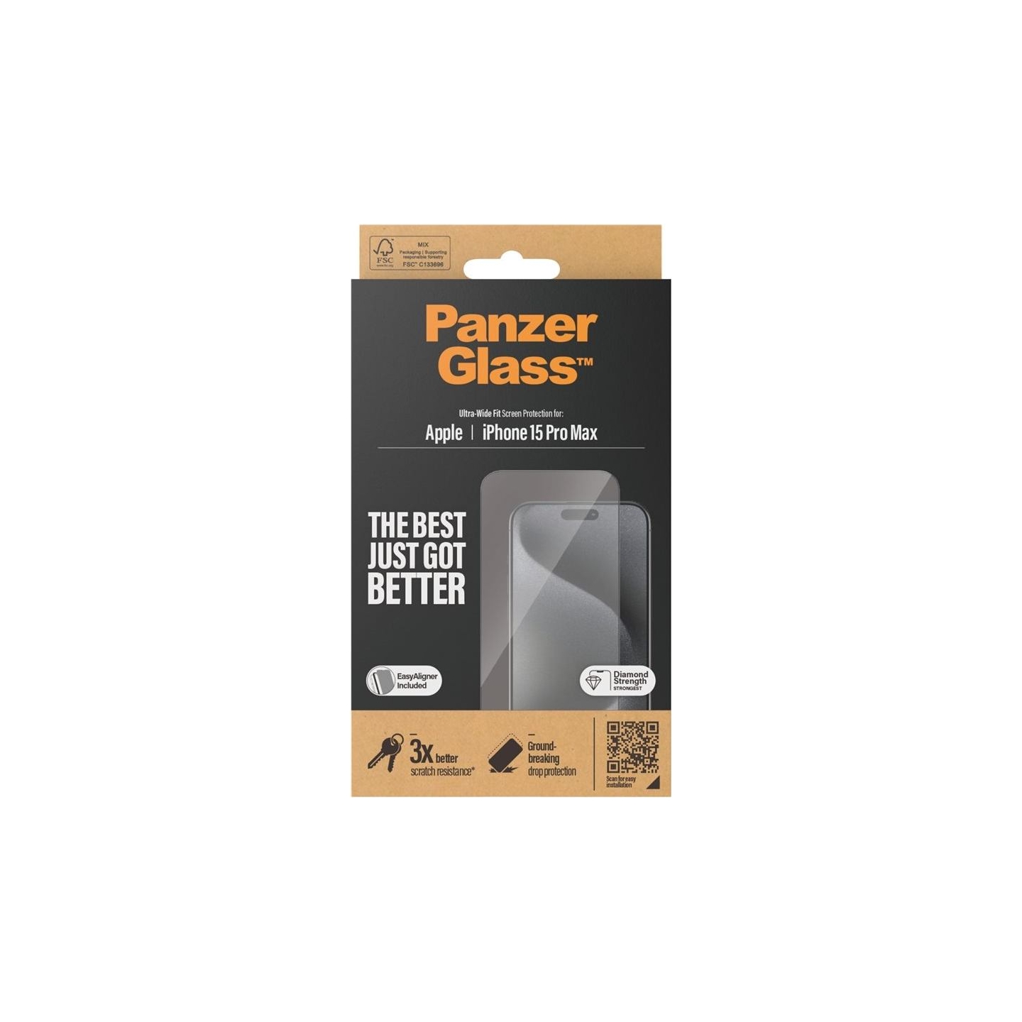Panzerglass | Screen protector | Apple | IPhone 15 Pro Max | Glass | Transparent | Ultra-wide fit, Scratch resistant, Drop prote